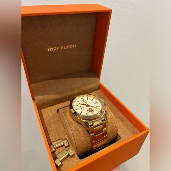 Tory Burch ♡ Collins Chronograph Gold Tone Stainless Steel Watch - Picture 4 of 15